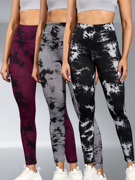 3 Pack Super Soft High Waisted Tie Dye Push Up Gym Fitness for Women Yoga Running Workout Athletic Tights