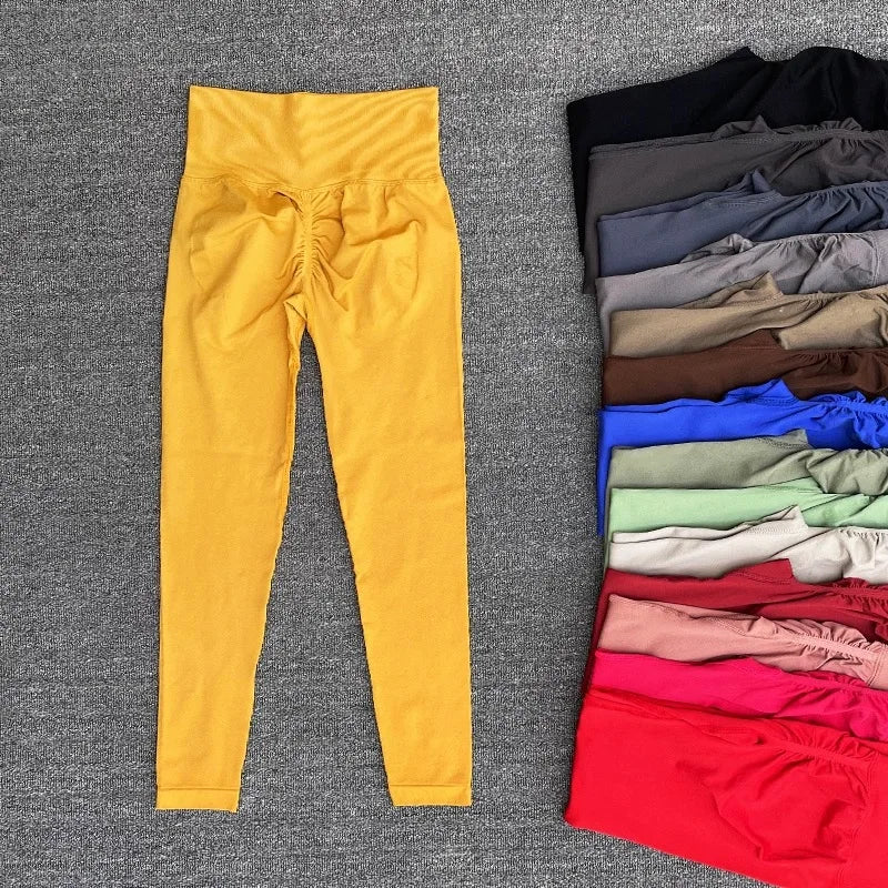 Seamless Sport Yoga High Waist Pants Leggings Sport See Through Yoga Gym Running Quick Dry Pants Scrunch Butt Pants