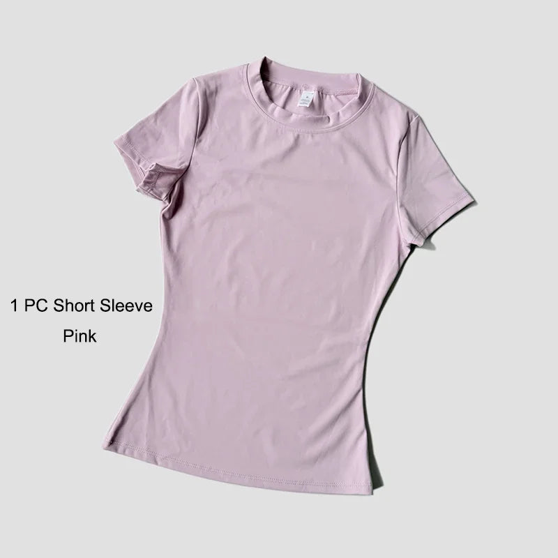 Quick-Drying Gym Leggings Set Sport Suit Short Sleeve Breathable Stretchy Slim Fitness Active Top Tight Gym Set