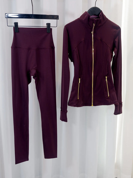 Gold Zipper Jacket and yoga Pants Set, Sportswear, Quick-Dry and Breathable, Slimming and lightweight, Tight-Fitting