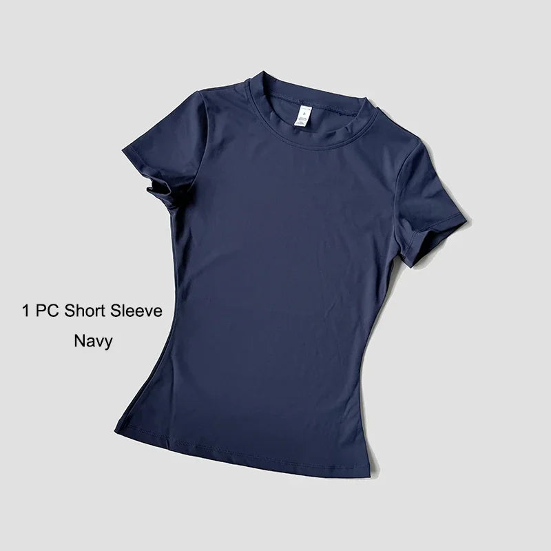 Quick-Drying Gym Leggings Set Sport Suit Short Sleeve Breathable Stretchy Slim Fitness Active Top Tight Gym Set