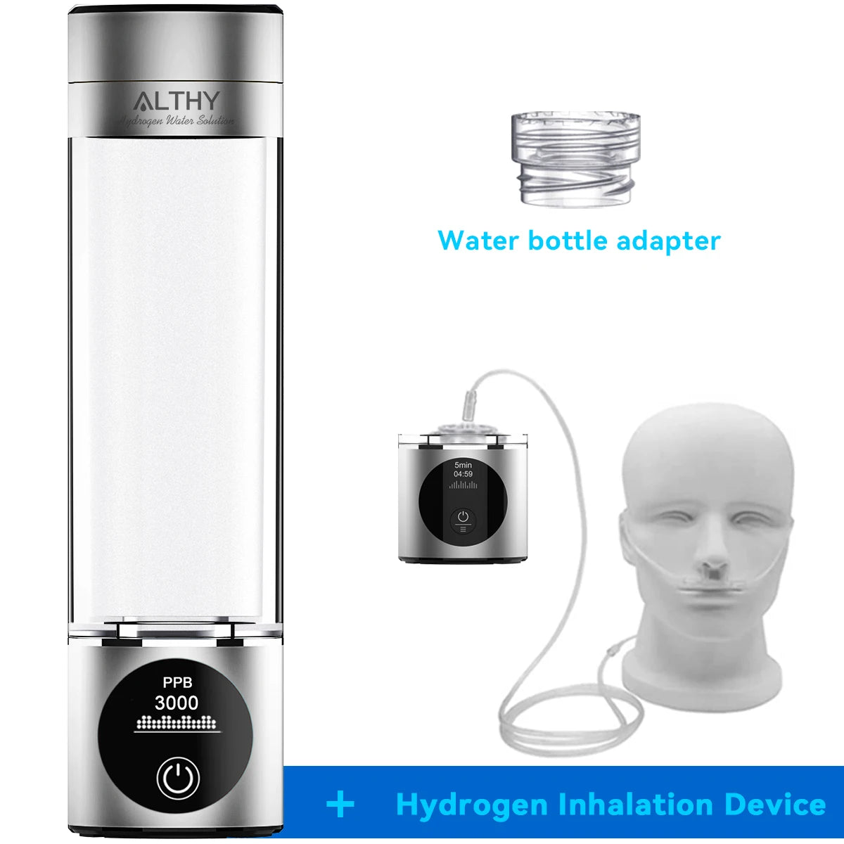ALTHY Performance Hydrogen Water Generator Bottle DuPont SPE+PEM Dual Chamber lonizer + PPB&Time Display + H2 Inhalation Device