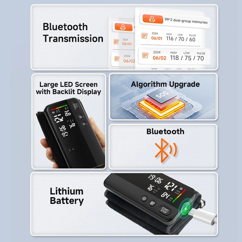 Yonker Upper Arm Bluetooth Rechargeable Blood Pressure Monitor Digital Blood Pressure Meter with APP for iOS and Android